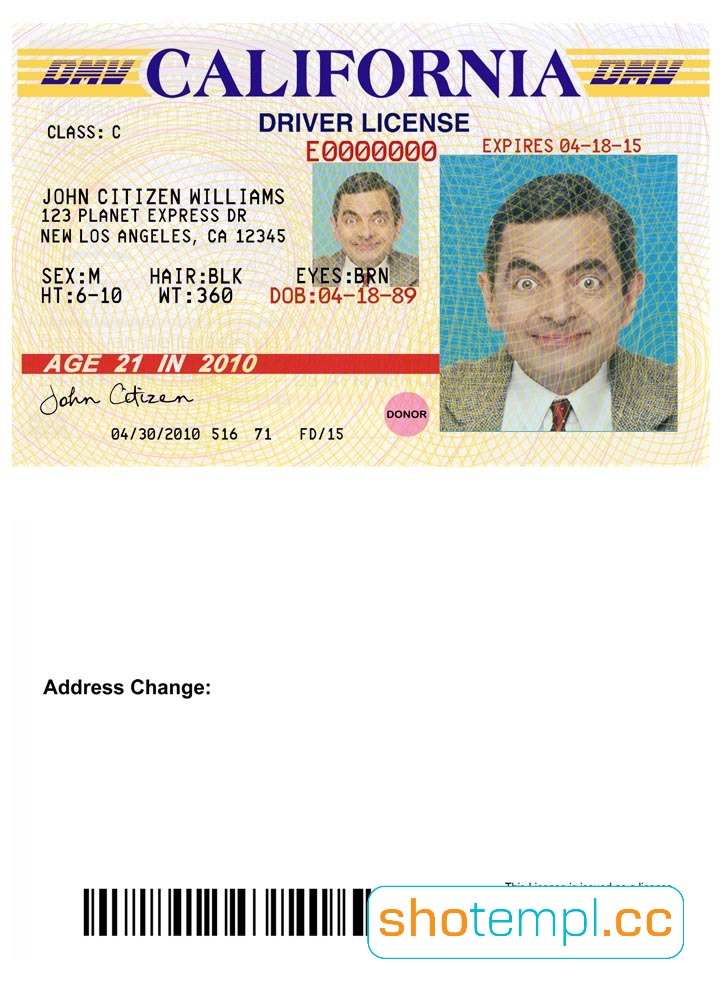 California Driver License PSD Template V3